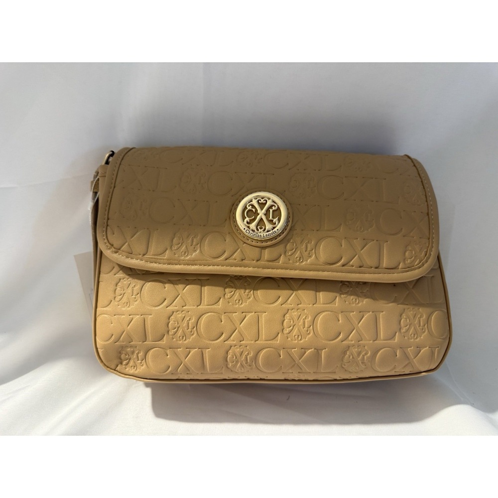 NWT Christian Lacroix Embossed Crossbody Clutch Purse Beige Gold Tone